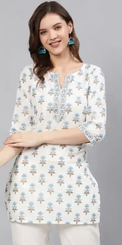 White Cotton Printed Kurti