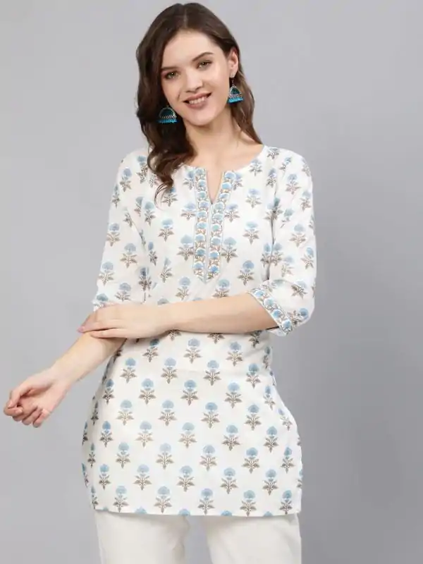 White Cotton Printed Kurti
