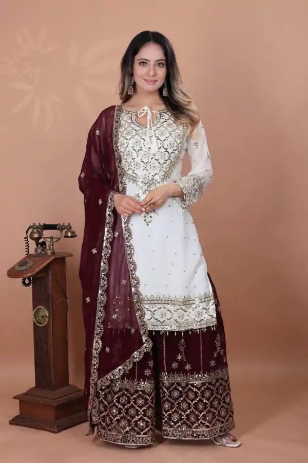White Faux Georgette 5mm Embroidery Salwar Suit