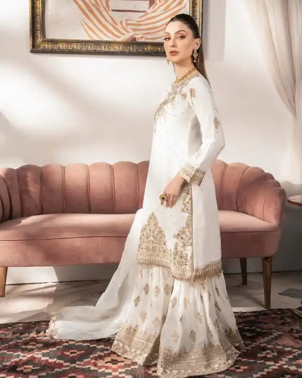 White Faux Georgette With Embroidery Salwar Suit