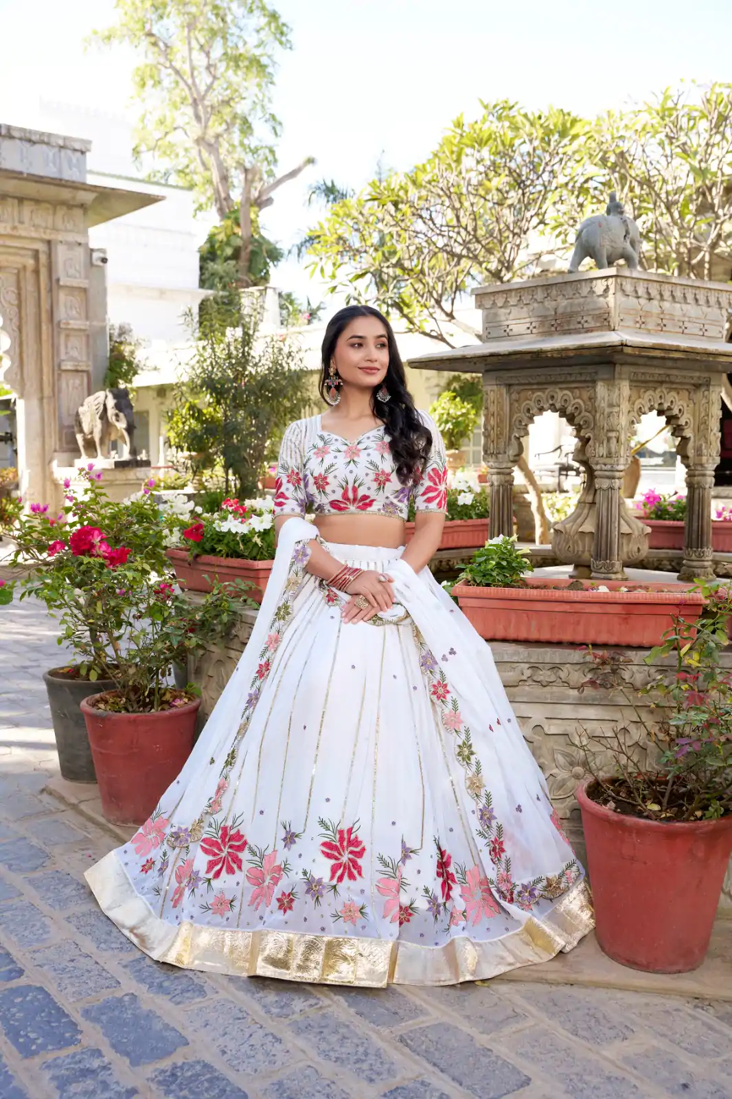 White Georgette Sequins Work Lehenga Choli