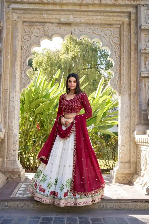 White Georgette With Sequins Work Lehenga Choli