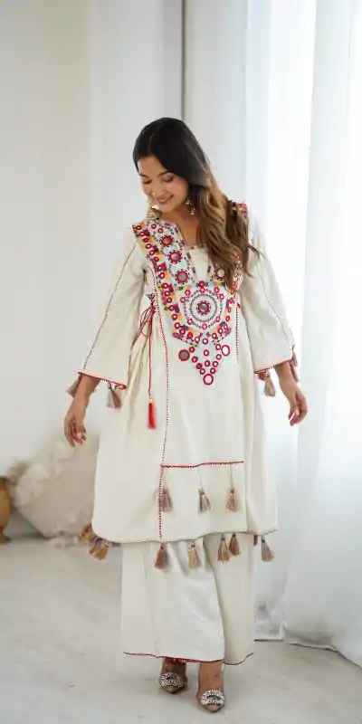 SRK 5286 White in Khadi Cotton Mirror Work & Embroidery Work Salwar Suit . Now at just ₹2099. Delivery 4-6 Working Days. Shop now. | Casual Suits, Jump Suits, Salwar suit, Creative suits, Designer Suits, Palazzo Suits, Party Wear Suits, Patiala Suits, Straight Suits