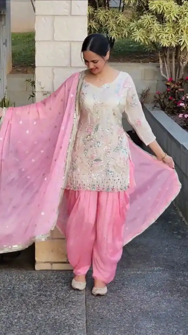 White Vichitra Silk With Embroidery Salwar Suit