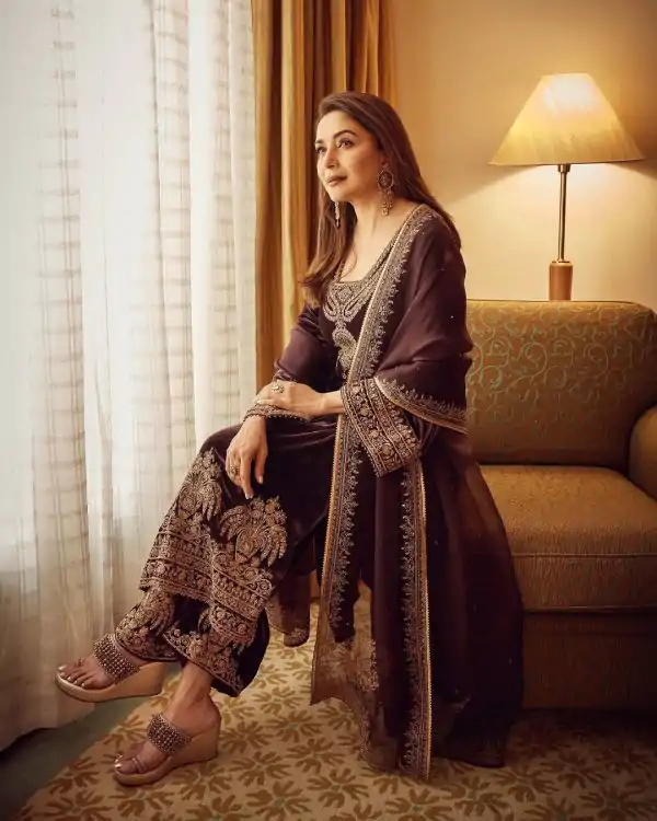 Wine Chinon Silk Embroidery Sequence Salwar Suit
