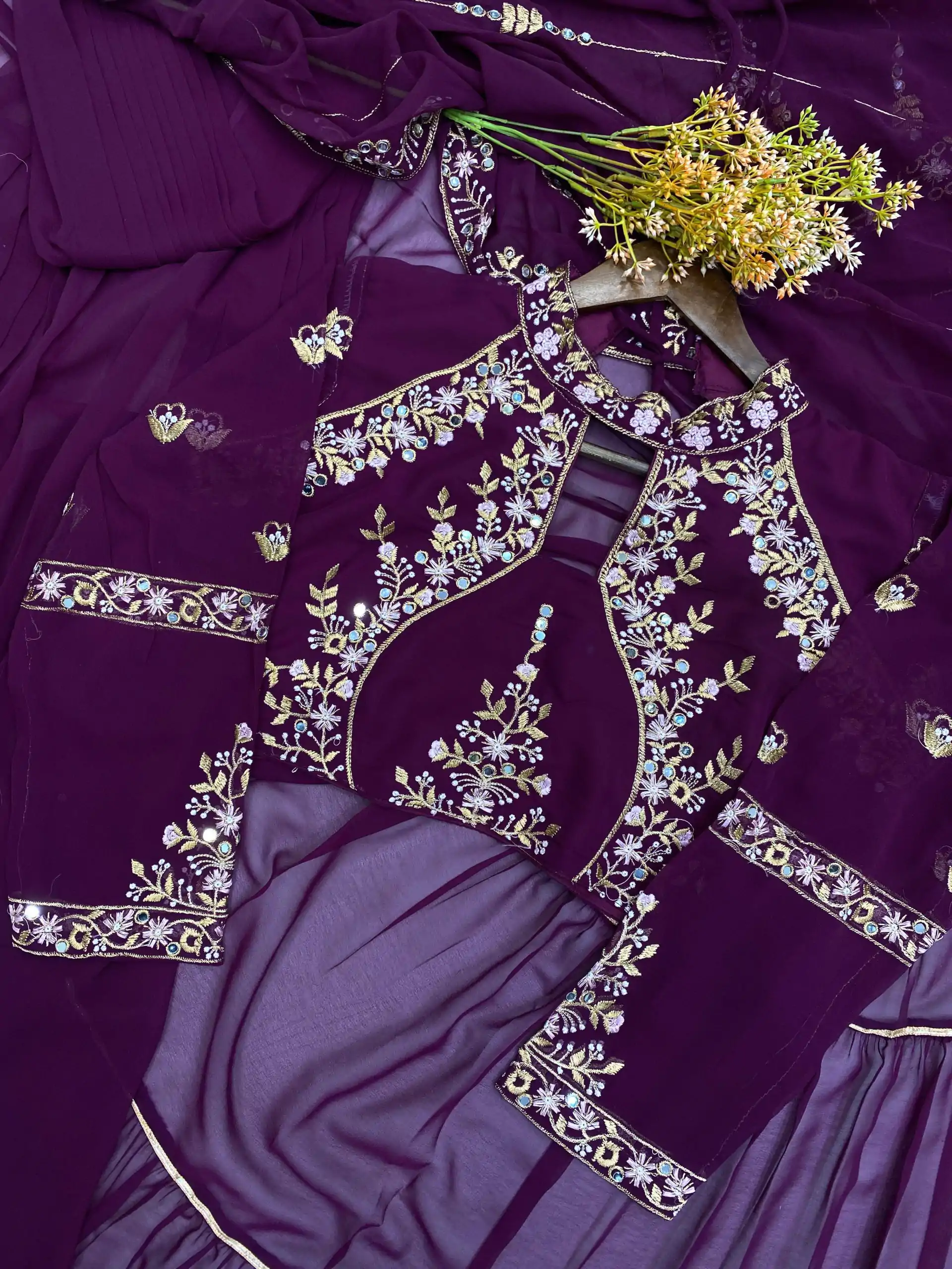 BE 280 Wine Georgette Lehenga Saree Perfect for Wedding, Party, Cultural Events, Housewarming, Ganesh Chaturthi . Affordable Price ₹2399. Delivery 4- | Lehenga, Bollywood Lehenga, Creative Lehenga, Designer Lehenga, Embroidered Lehenga, Party Wear Lehenga