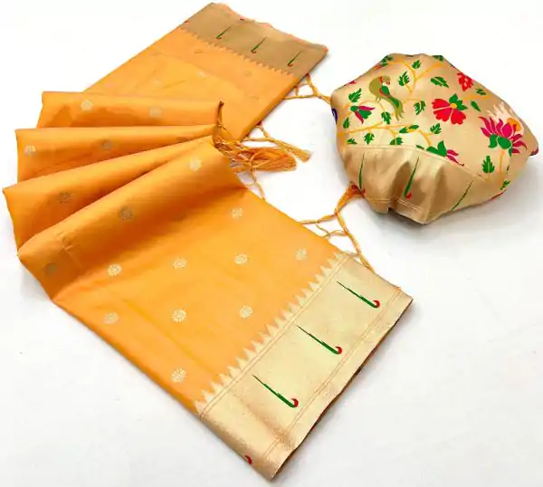 Yellow A Pethani Silk Lace Zari Work Saree