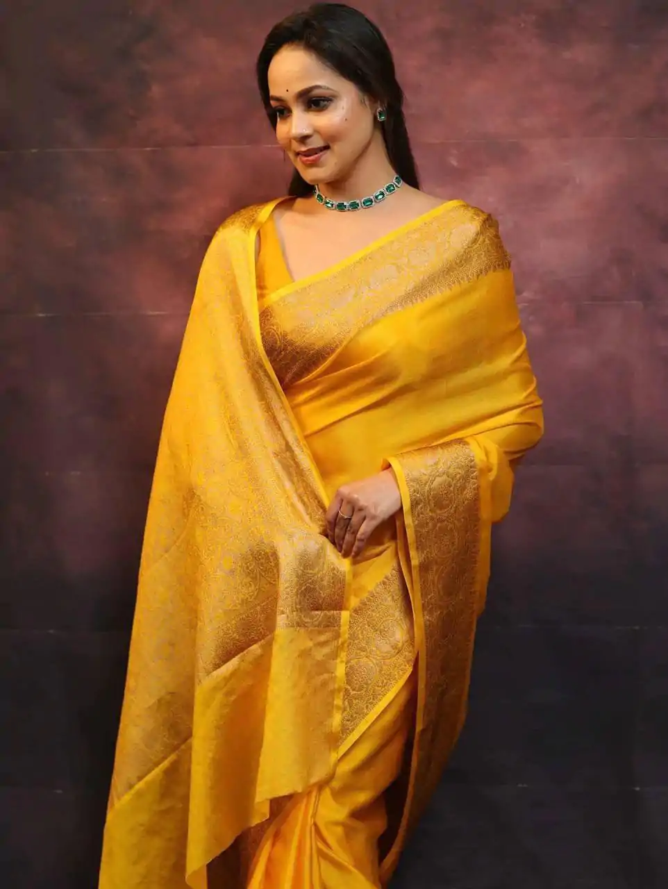 Yellow Soft Lichi Silk Lace Border Saree - Image 4