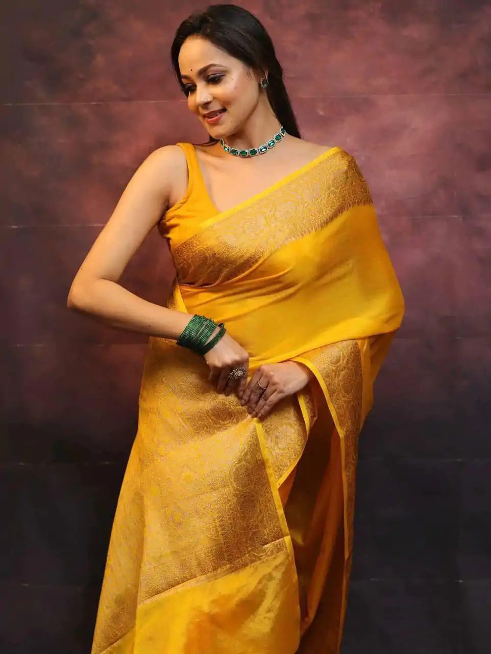 Yellow Soft Lichi Silk Lace Border Saree - Image 2