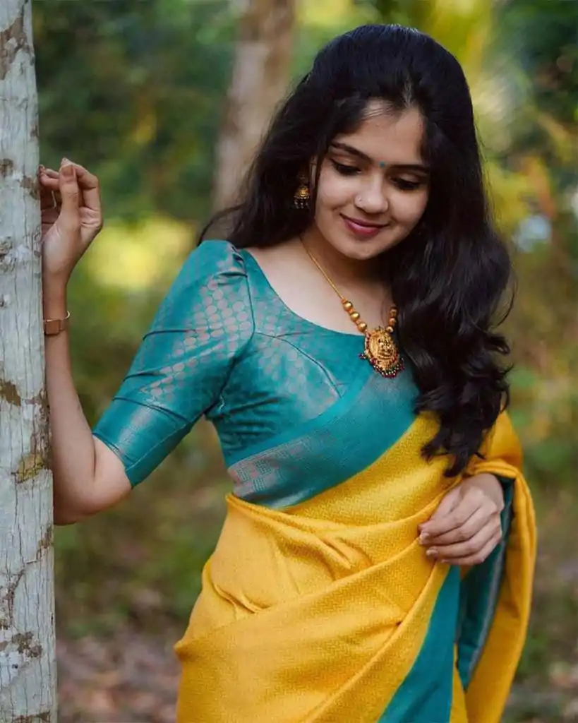 Yellow Soft Lichi Silk With All Over Saree - Image 4