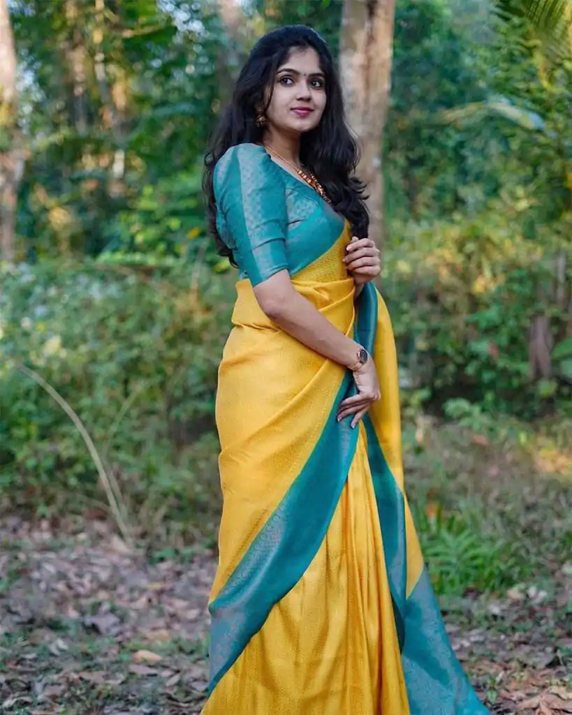 Yellow Soft Lichi Silk With All Over Saree - Image 2