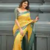 Yellow Soft Lichi Silk With All Over Saree