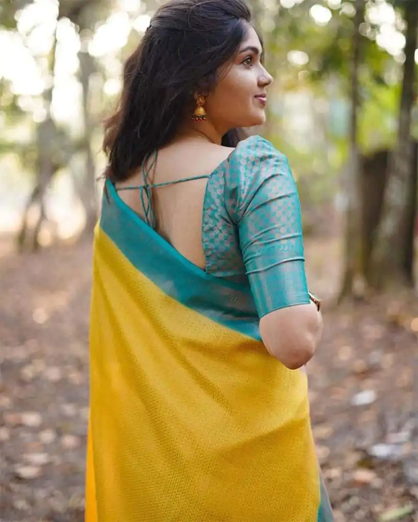 Yellow Soft Lichi Silk With All Over Saree - Image 12