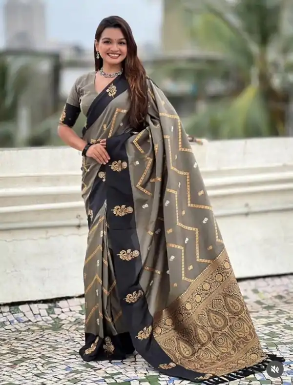 Black Banarasi Silk Weaving Zari Work Saree