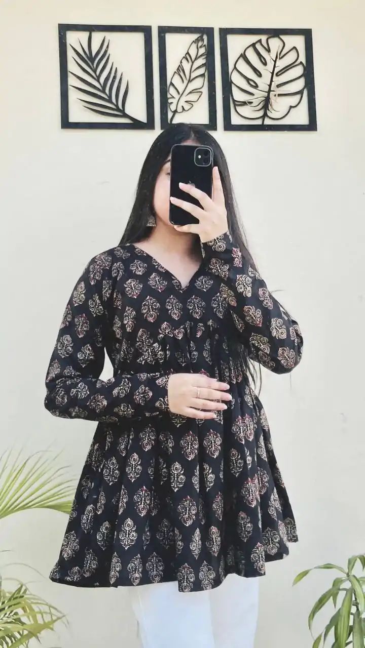Black Cotton With Printed Kurti