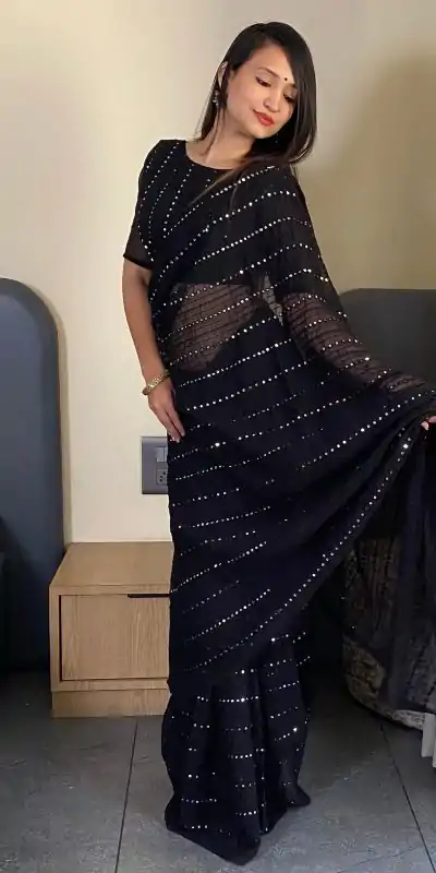 BT SUMAN Black Fox Georgette SareePerfect for Wedding, Party, Sangeet, Baisakhi, Karwa Chauth – . Special Price ₹1749. Delivery 4-6 Working Days. | Designer Sarees, Embroidered Sarees, Sarees, Bollywood Sarees, Creative Sarees, Ethnic Saree, Modern Digital sarees, Party Wear Sarees