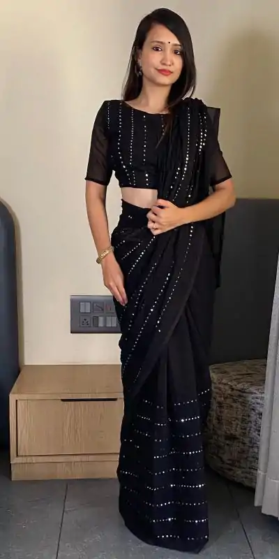 BT SUMAN Black Fox Georgette SareePerfect for Wedding, Party, Sangeet, Baisakhi, Karwa Chauth – . Special Price ₹1749. Delivery 4-6 Working Days. | Designer Sarees, Embroidered Sarees, Sarees, Bollywood Sarees, Creative Sarees, Ethnic Saree, Modern Digital sarees, Party Wear Sarees