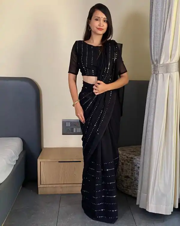 BT SUMAN Black Fox Georgette SareePerfect for Wedding, Party, Sangeet, Baisakhi, Karwa Chauth – . Special Price ₹1749. Delivery 4-6 Working Days. | Designer Sarees, Embroidered Sarees, Sarees, Bollywood Sarees, Creative Sarees, Ethnic Saree, Modern Digital sarees, Party Wear Sarees