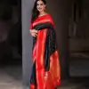 Black Lichi Silk Lace Work Saree
