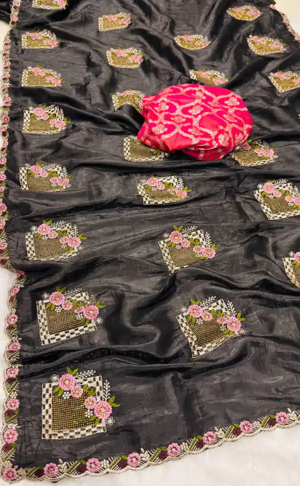 SC 239 Pink Georgette With Lace Work & Lace Border Saree . Wedding, Party, Festive, Events, Exclusive Offer ₹1599. Delivery 4-6 Working Days. Shop now. | Designer Sarees, Embroidered Sarees, Sarees, Bollywood Sarees, Creative Sarees, Ethnic Saree, Modern Digital sarees, Party Wear Sarees