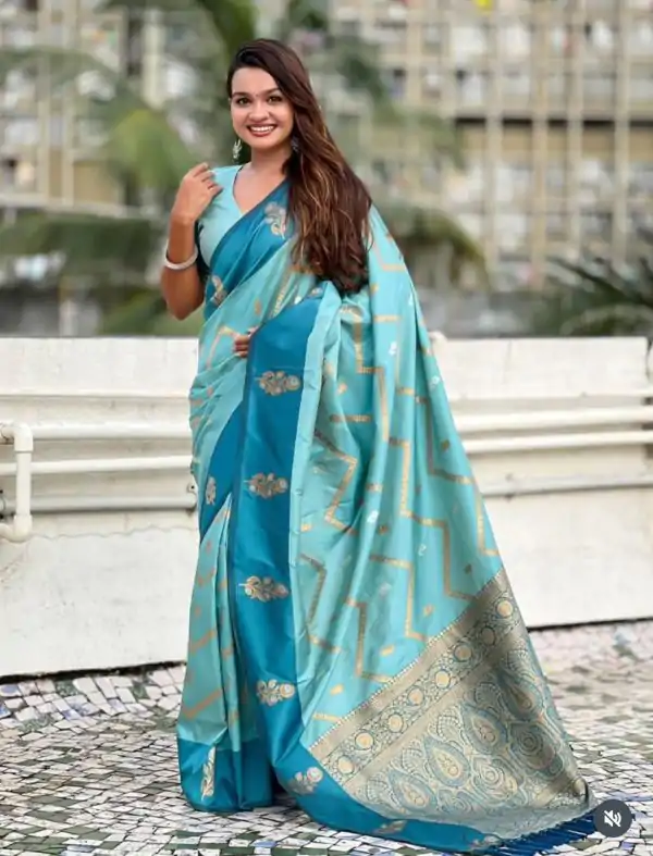 Blue Banarasi Silk Weaving Zari Work Saree