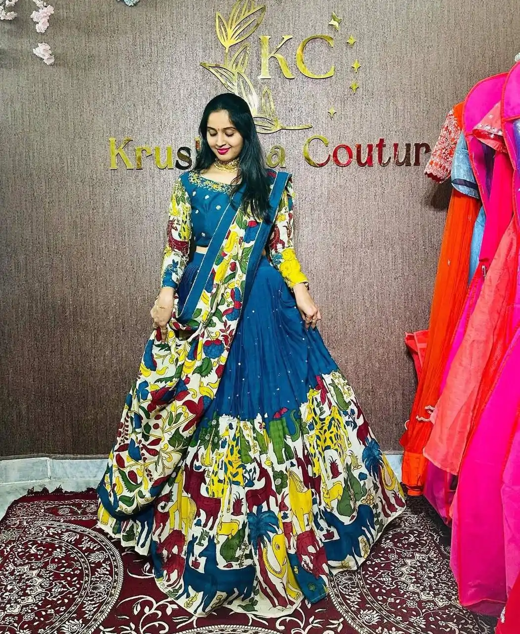 Blue Chent Crep Kalamkari Print Lehenga Choli - Image 2