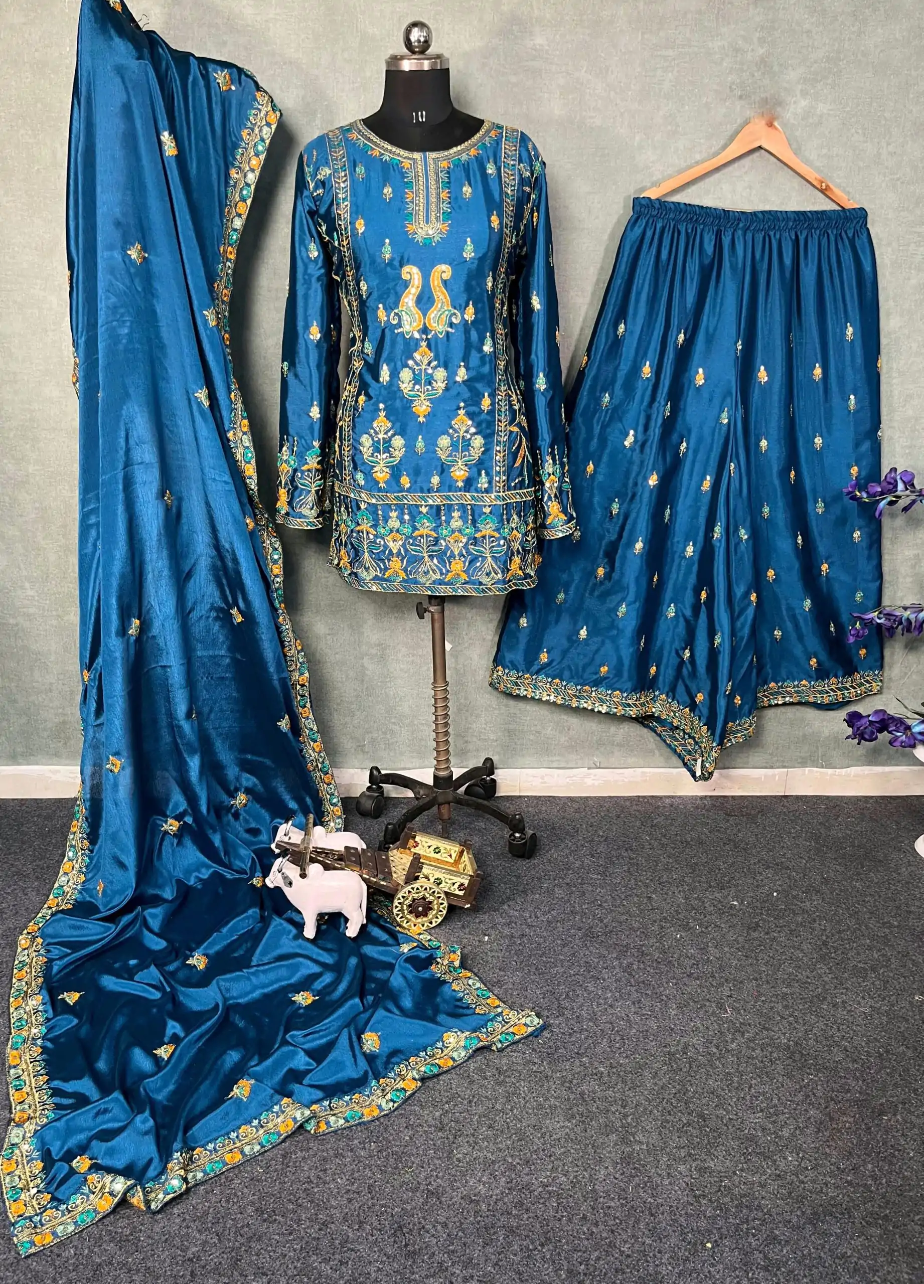 Blue Chinon Silk Sequin Embroidery Work Salwar Suit - Image 4