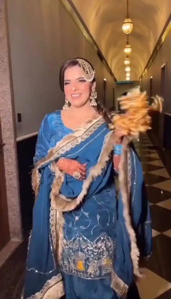 Blue Natural Crep Silk Bead Lace Work Salwar Suit
