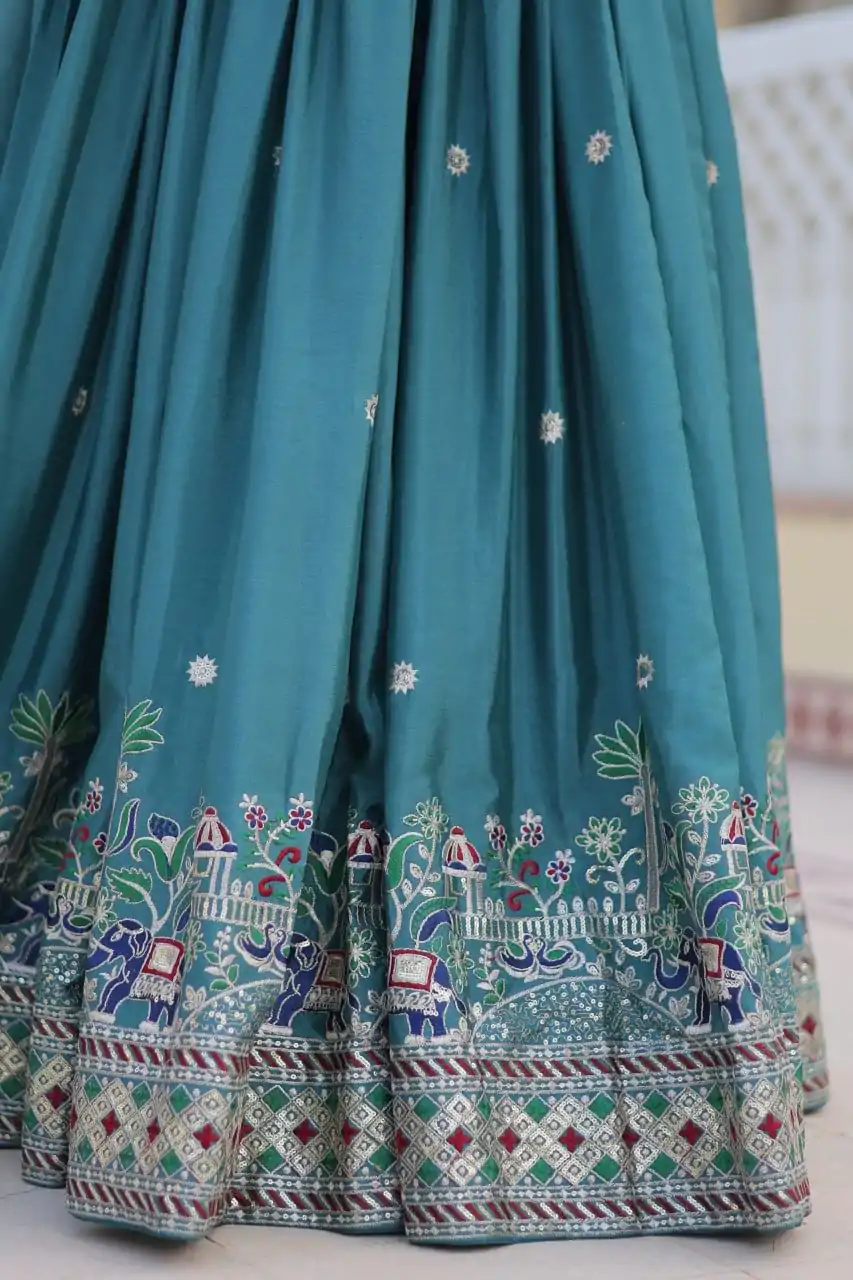 Blue Pure Chinon Embroidery Work Lehenga Choli - Image 8