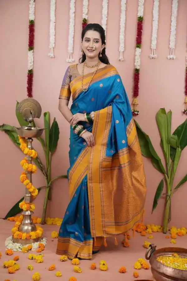 Blue Silk Paithni Weaving Zari Work Saree