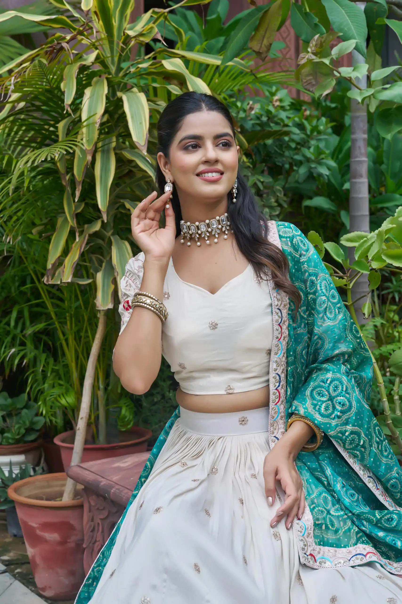 Firozi Tissue Silk Embroidery Work Lehenga Choli - Image 4