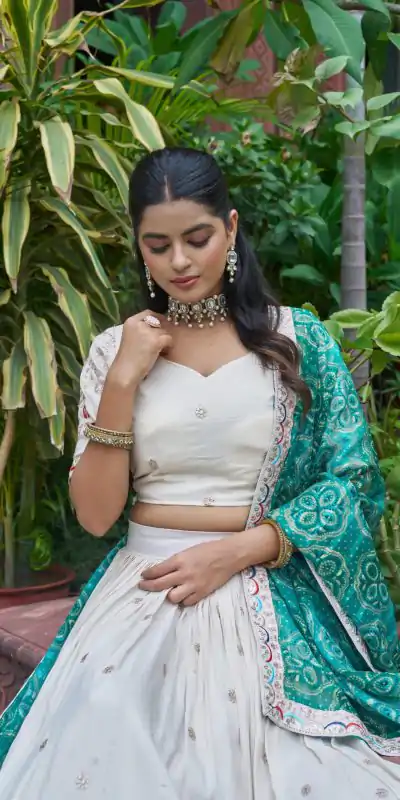 Firozi Tissue Silk Embroidery Work Lehenga Choli