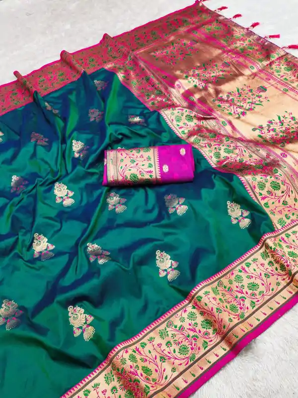 Green Banarasi Silk Lace Work Zari Work Saree