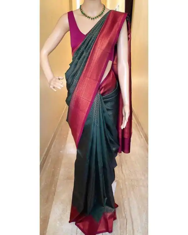 Green Lichi Silk Jacquard Border Lace Work Saree