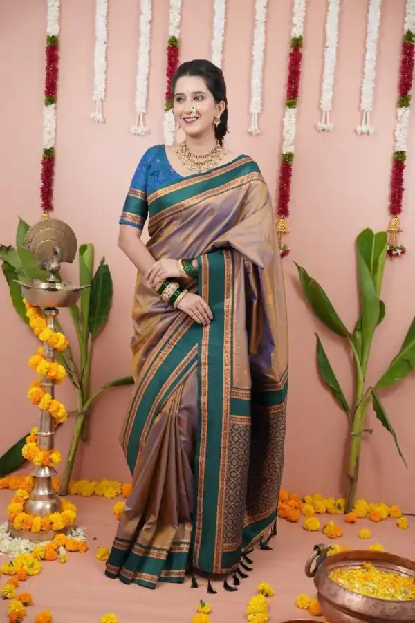 Grey Silk Paithni Weaving Zari Work Saree