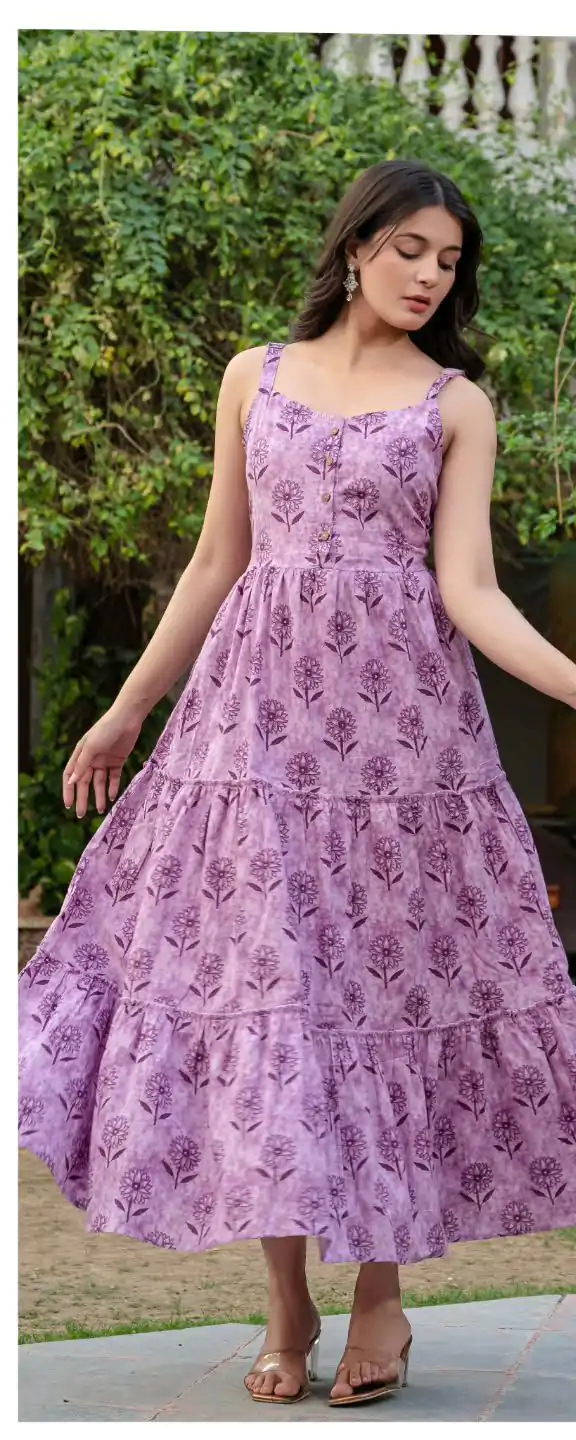 Lavender Cotton With Printed Gown
