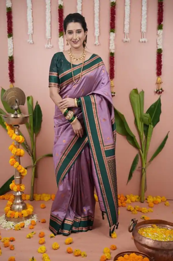 Lavender Silk Paithni Weaving Zari Work Saree
