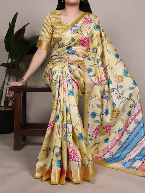 Lemon Tasar Silk With Viscose Border Saree