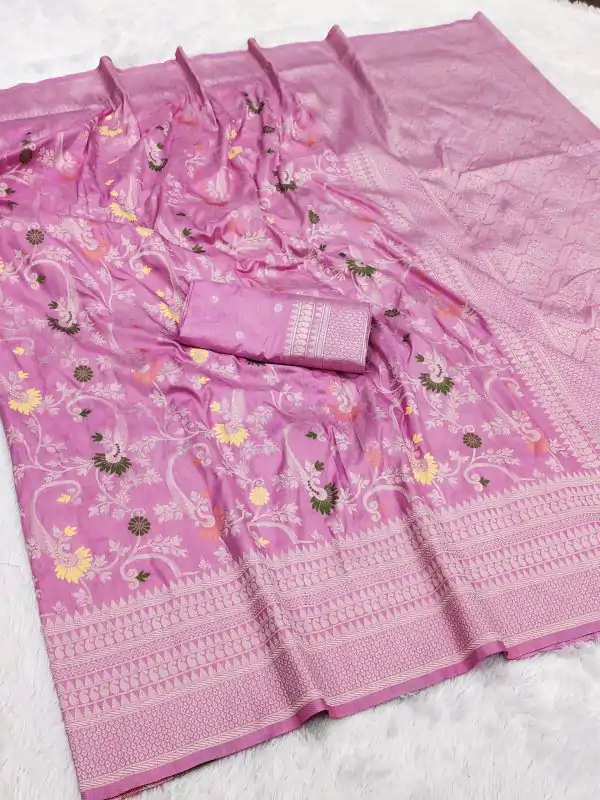 Light Purple Khaddi Pashmina Lace Zari Work Saree