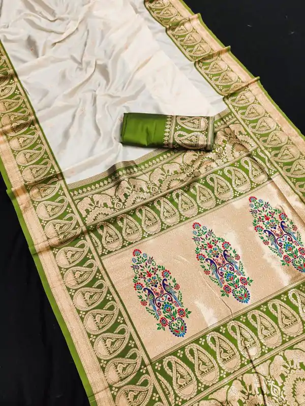 MB 1213 Mahendi Color Banarasi Saree with Zari Work & Lace Work. Wedding, Party, Festive, Events, Festive Deal ₹2099. Delivery 4-6 Working Days. Shop now. | Designer Sarees, Embroidered Sarees, Sarees, Bollywood Sarees, Creative Sarees, Ethnic Saree, Modern Digital sarees, Party Wear Sarees