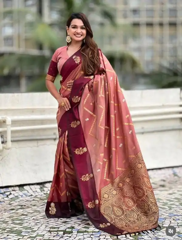 Maroon Banarasi Silk Weaving Zari Work Saree