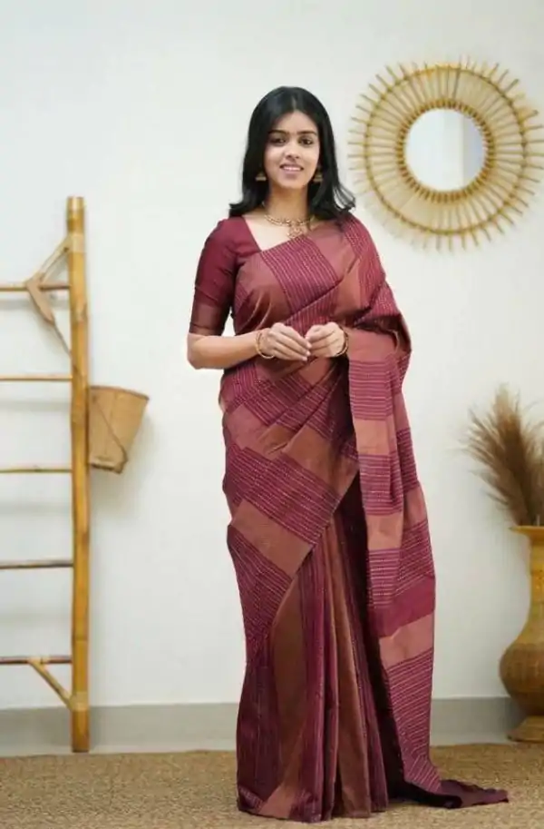 Maroon Soft Lichi Silk Rich Pallu Work Border Saree