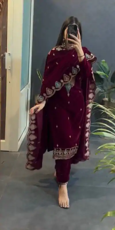 VLM 229 Maroon Viscos Velvet Salwar Suit Perfect for Wedding, Party, Cultural Events, Sangeet, Baby Shower – . Best Price ₹2149. Delivery 4-6 Working | Jump Suits, Tops & Bottoms, Track Suits, Salwar suit, Casual Suits, Creative suits, Designer Suits, Palazzo Suits, Party Wear Suits, Patiala Suits, Straight Suits, Trendy Wear