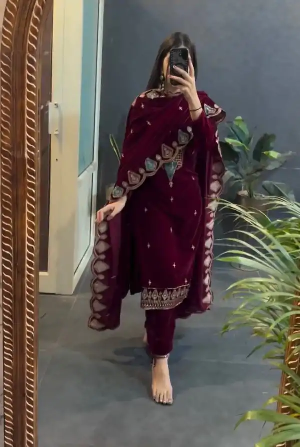 VLM 229 Maroon Viscos Velvet Salwar Suit Perfect for Wedding, Party, Cultural Events, Sangeet, Baby Shower – . Best Price ₹2149. Delivery 4-6 Working | Jump Suits, Tops & Bottoms, Track Suits, Salwar suit, Casual Suits, Creative suits, Designer Suits, Palazzo Suits, Party Wear Suits, Patiala Suits, Straight Suits, Trendy Wear