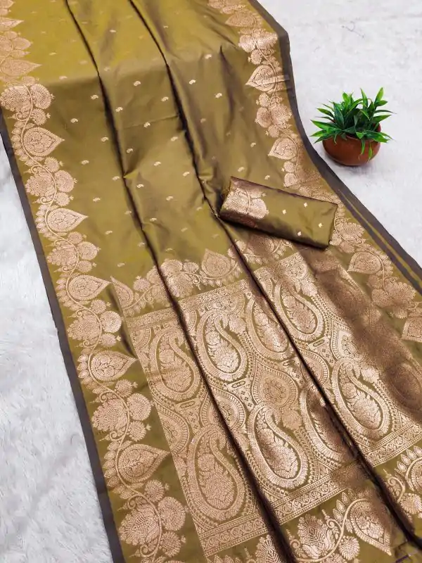 Mehendi Banarasi Silk Zari Work Saree