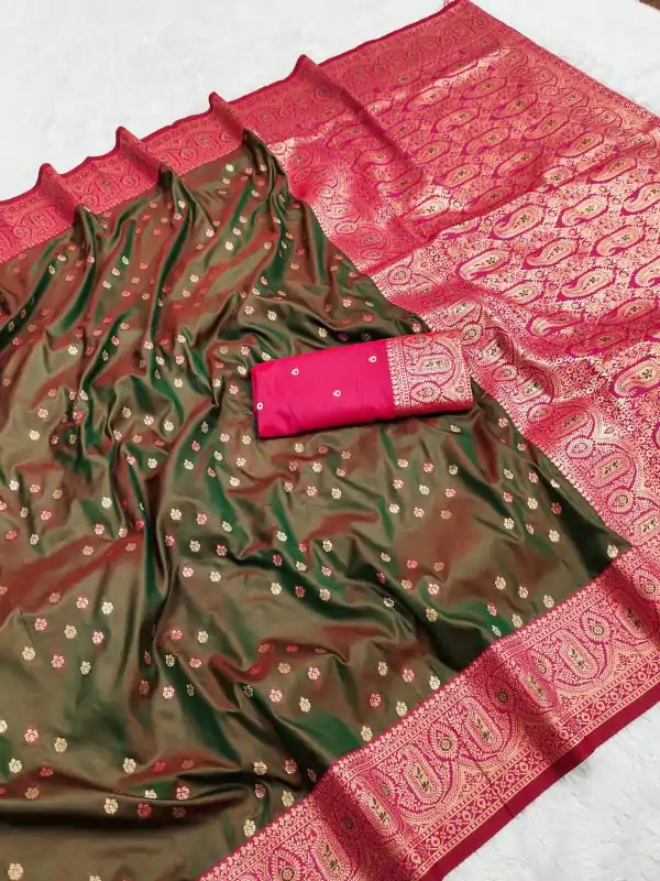 Mehendi Rich Banarasi Silk Zari Lace Work Saree