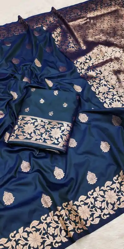 Navy Blue Banarasi Silk Lace Zari Work Saree