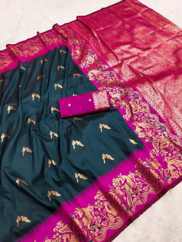 Navy Blue Banarasi Silk Weaving Lace Zari Work Saree