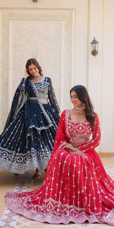Ram 085 Navy Blue Color Fox Georgette Lehenga Choli with Embroidery Work. Grab it for ₹3049. Delivery 4-6 Working Days. Shop now. | Lehenga, Bollywood Lehenga, Creative Lehenga, Designer Lehenga, Embroidered Lehenga, Party Wear Lehenga