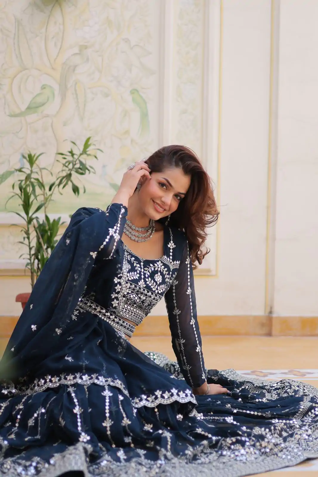 Ram 085 Navy Blue Color Fox Georgette Lehenga Choli with Embroidery Work. Grab it for ₹3049. Delivery 4-6 Working Days. Shop now. | Lehenga, Bollywood Lehenga, Creative Lehenga, Designer Lehenga, Embroidered Lehenga, Party Wear Lehenga